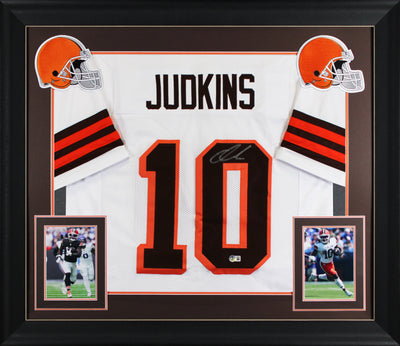 Quinshon Judkins Authentic Signed White Pro Style Framed Jersey BAS Witnessed