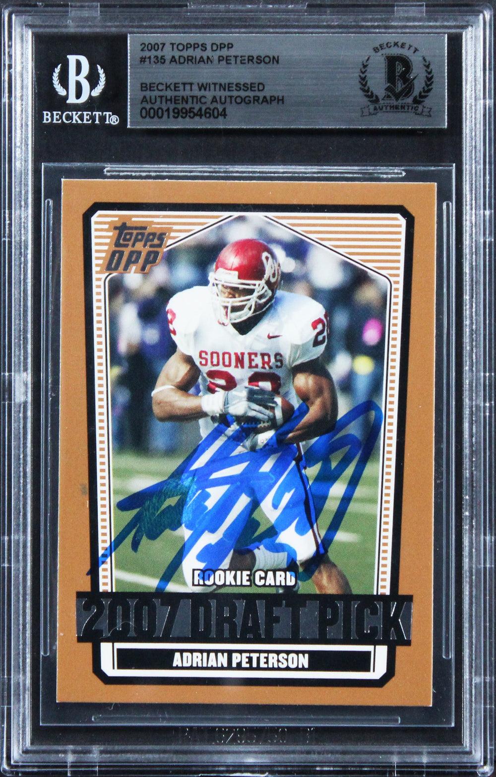 Vikings Adrian Peterson Signed 2007 Topps DPP #135 Rookie Card BAS Slabbed
