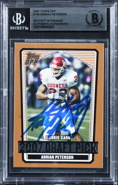 Vikings Adrian Peterson Signed 2007 Topps DPP #135 Rookie Card BAS Slabbed