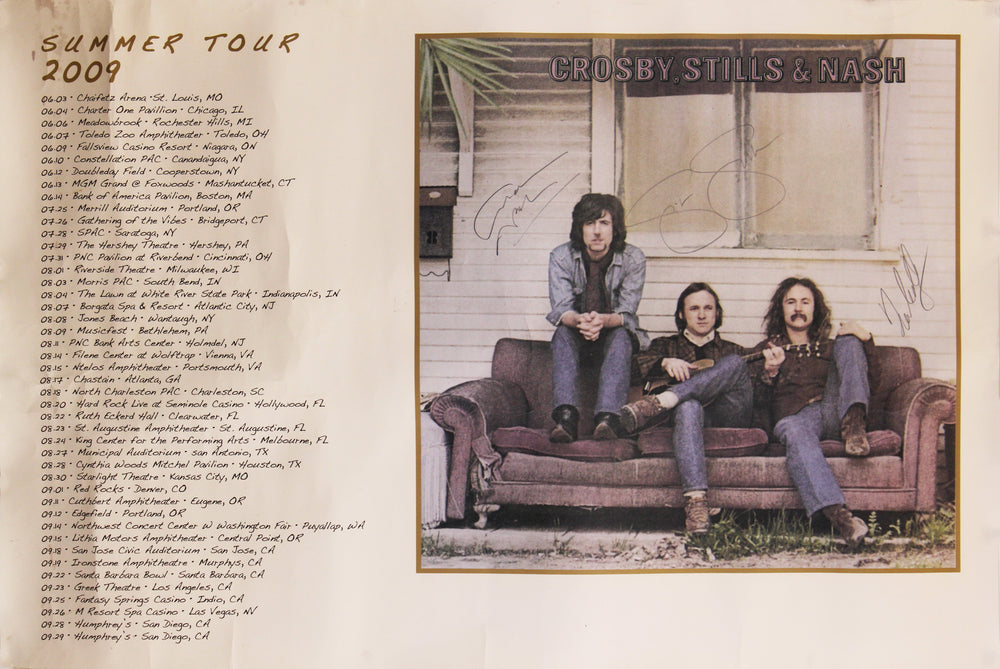 (3) Crosby, Stills & Nash Signed 24x36 Summer Tour 2009 Concert Poster JSA
