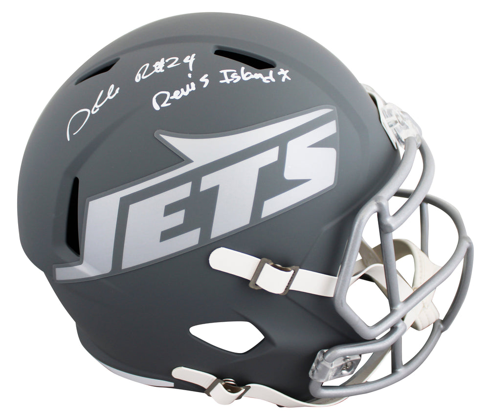 Jets Darrelle Revis "Revis Island" Signed Slate Full Size Speed Rep Helmet BAS W