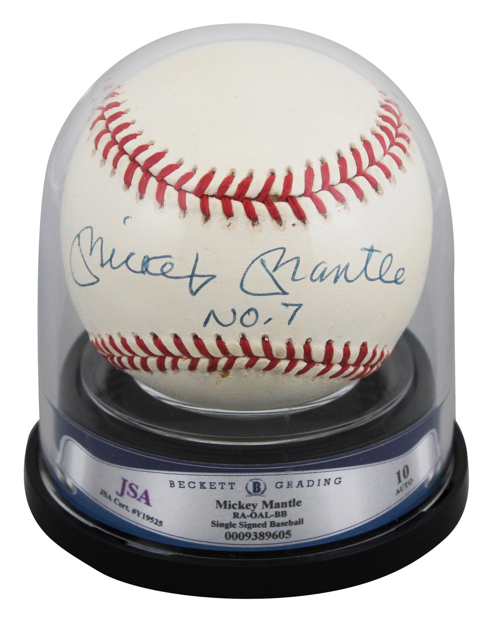 Yankees Mickey Mantle "No. 7" Authentic Signed OAL Baseball Auto 10! BAS Encap