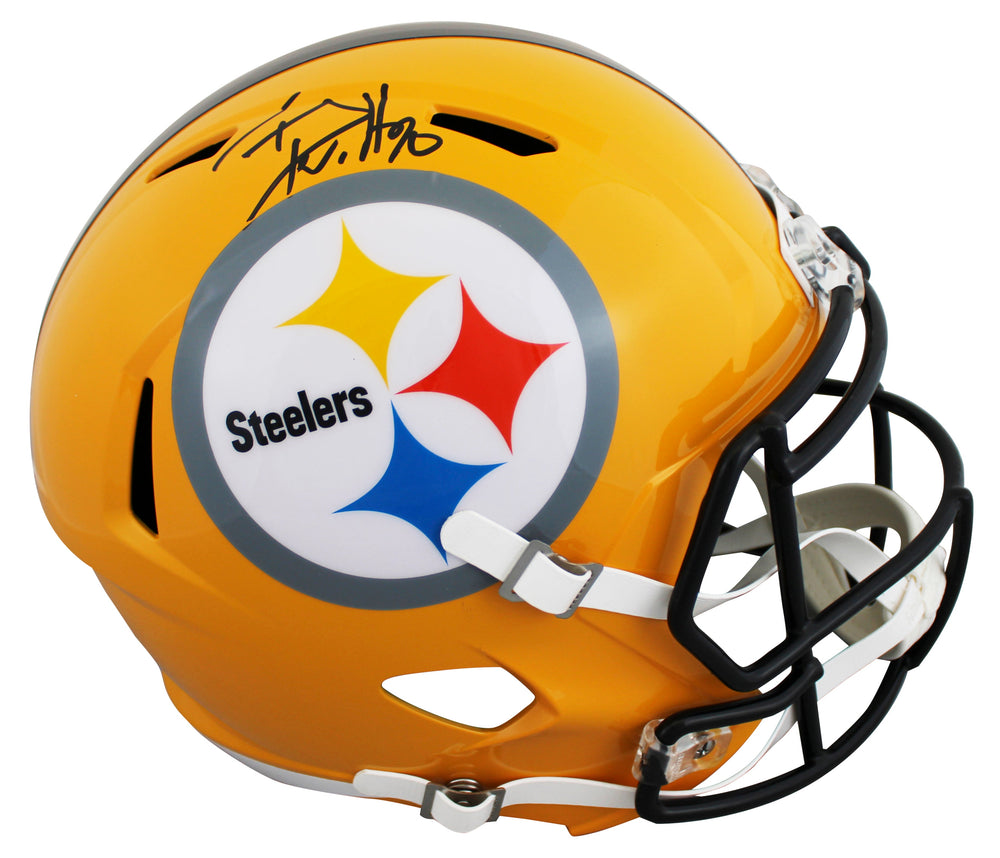 Steelers T.J. Watt Signed Yellow Full Size Speed Rep Helmet BAS Witnessed