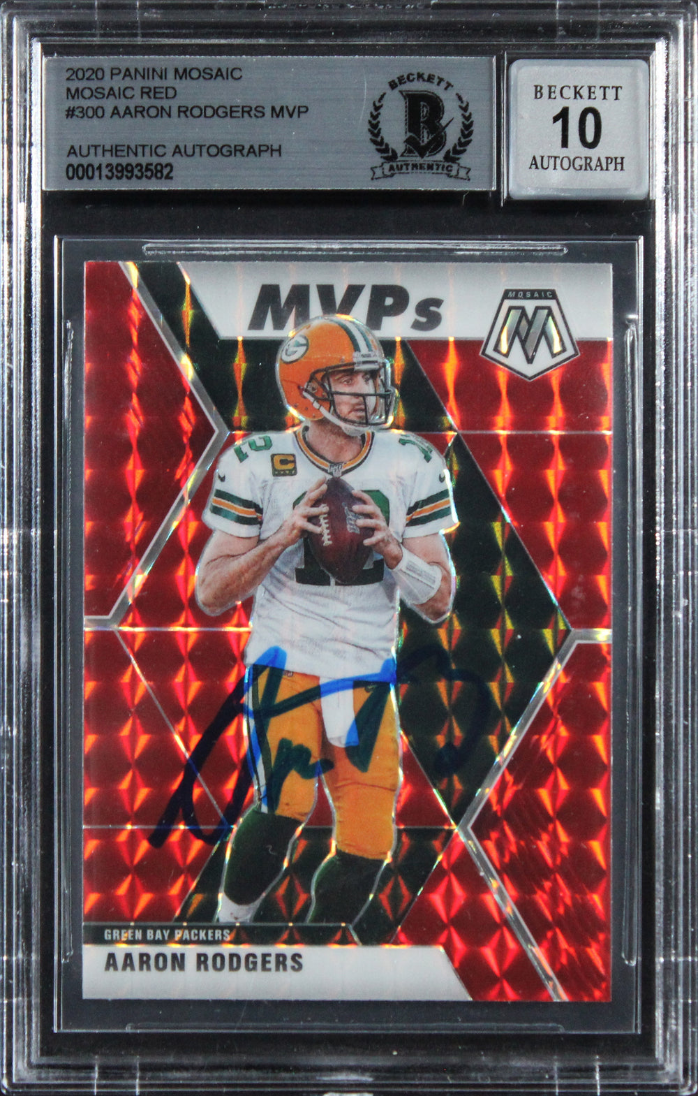 Packers Aaron Rodgers Signed 2020 Panini Mosaic #300 Card Auto 10! BAS Slabbed
