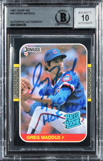 Cubs Greg Maddux "3x Insc" Signed 1997 Donruss #36 Card Auto GM 10! BAS Slabbed