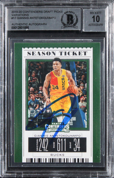 Bucks Giannis Antetokounmpo Signed 2019 Contenders DP #317 Card Auto 10 BAS Slab