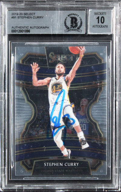 Warriors Stephen Curry Signed 2019 Select #91 Card Auto Grade 10! BAS Slabbed