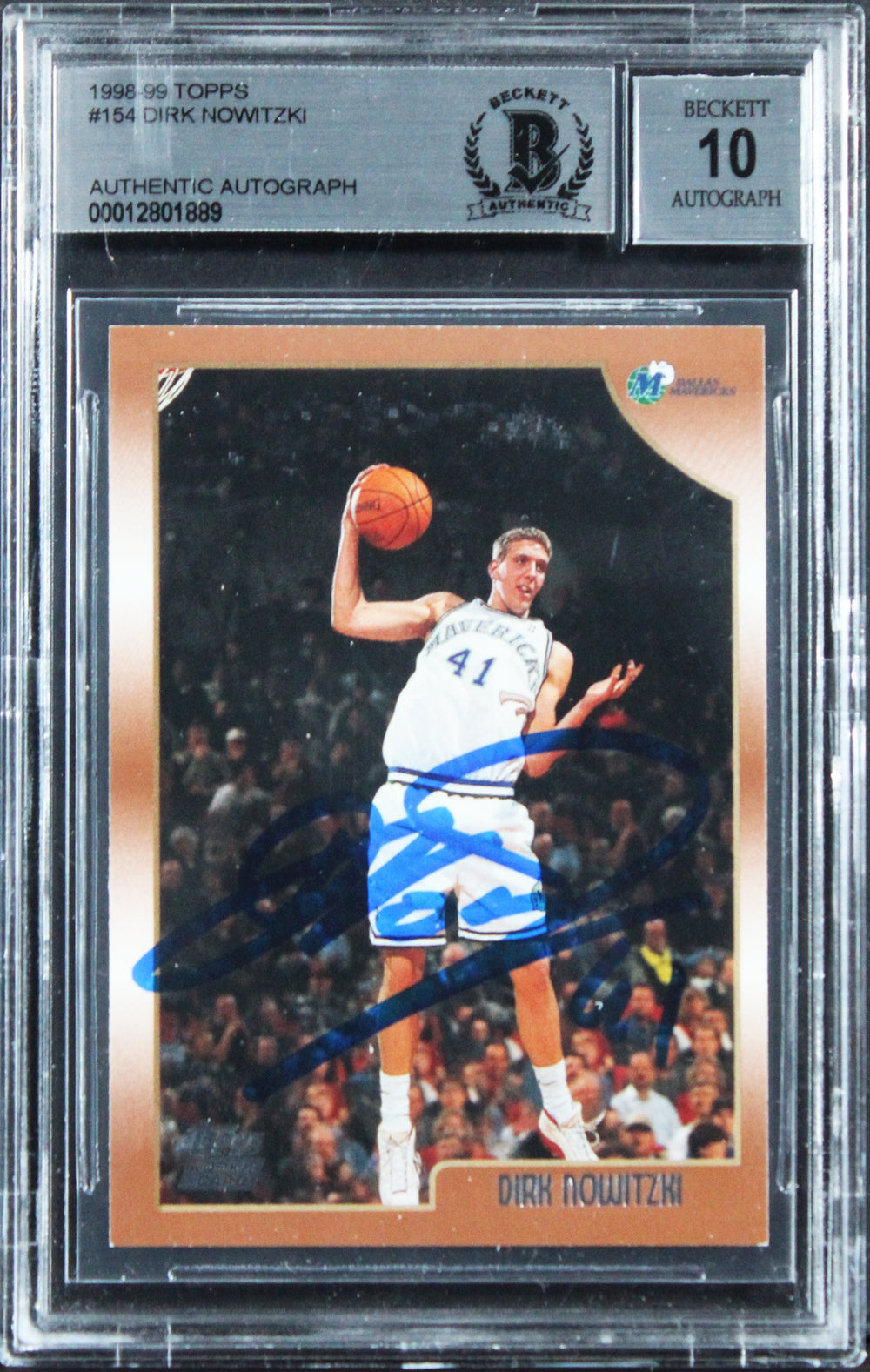 Mavericks Dirk Nowitzki Signed 1998 Topps #154 RC Card Auto 10! BAS Slabbed 2