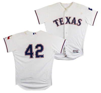 Rougned Odor Game Used Jackie Robinson Day White Majestic Flexbase Jersey MLB