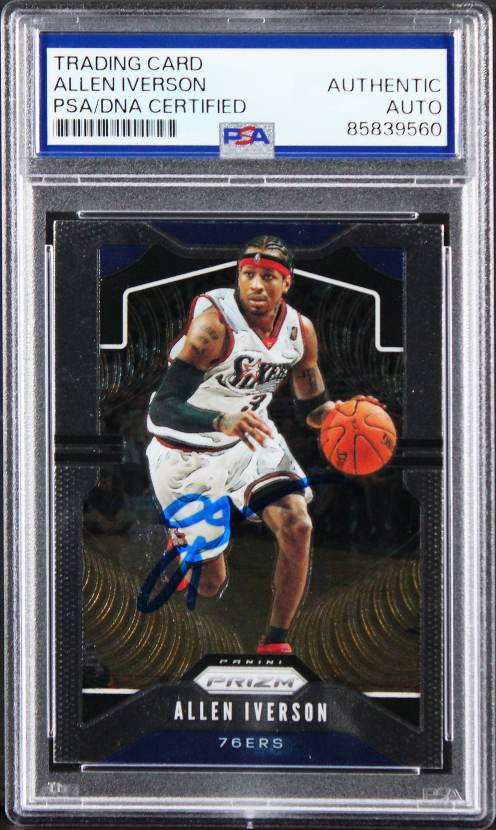 76ers Allen Iverson Authentic Signed 2019 Panini Prizm #6 Card PSA/DNA Slabbed
