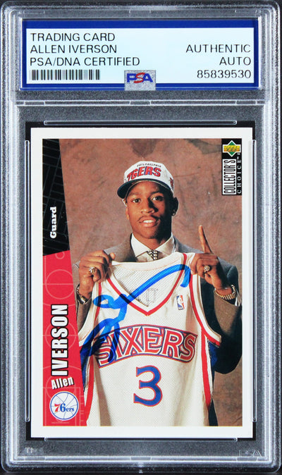 76ers Allen Iverson Signed 1996 Upper Deck CC #301 Rookie Card PSA/DNA Slabbed
