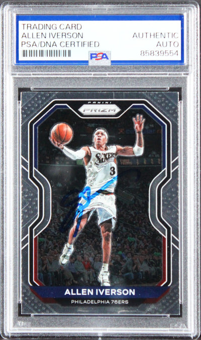 76ers Allen Iverson Signed 2020 Panini Prizm Silver #19 Card PSA/DNA Slabbed