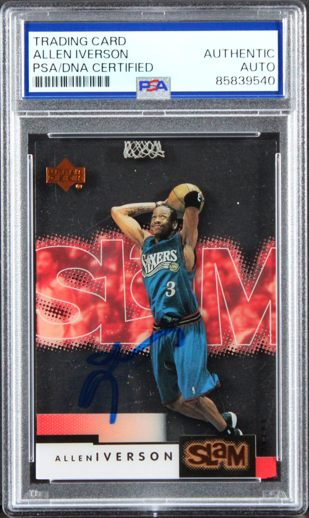 76ers Allen Iverson 2000 Upper Deck Slam #40 Card Autographed PSA/DNA Slabbed
