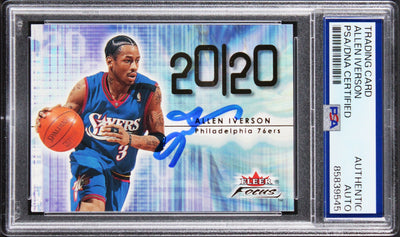76ers Allen Iverson 2000 Fleer Focus 20/20 #218 Card Autographed PSA/DNA Slabbed