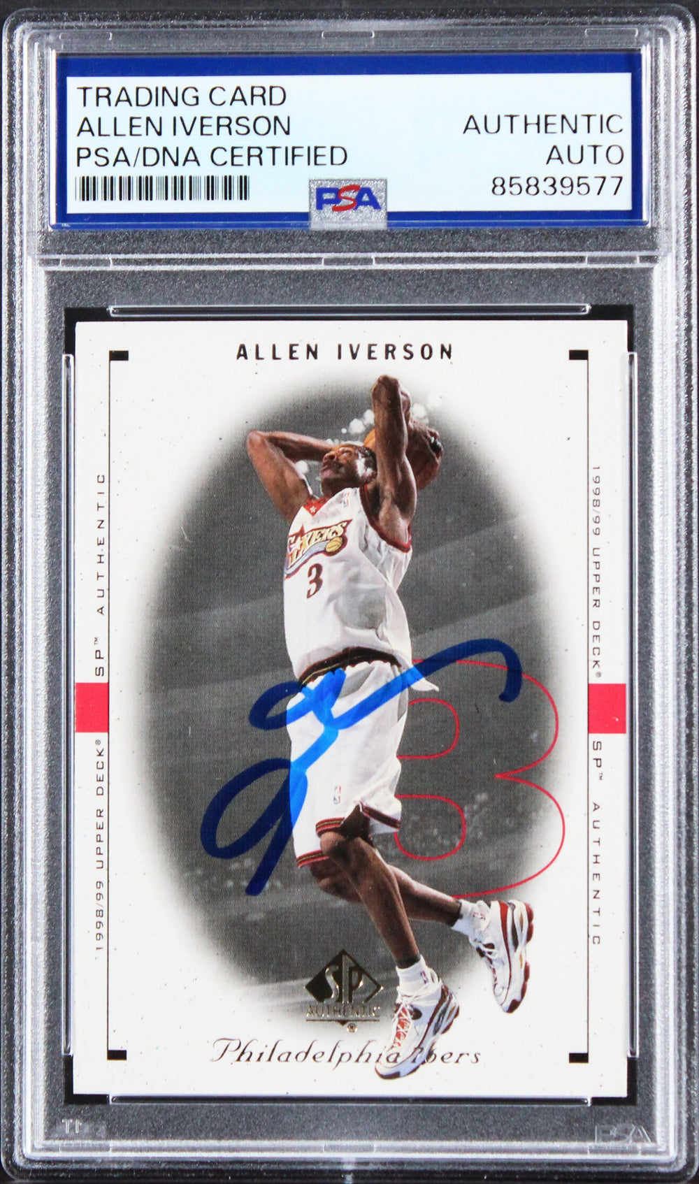 76ers Allen Iverson 1998 SP Authentic #64 Card Autographed PSA/DNA Slabbed