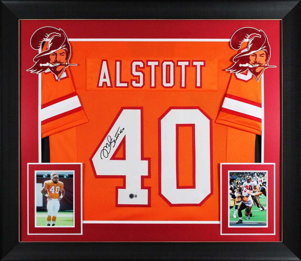 Mike Alstott Signed Orange Throwback Pro Style Framed Jersey BAS Witnessed