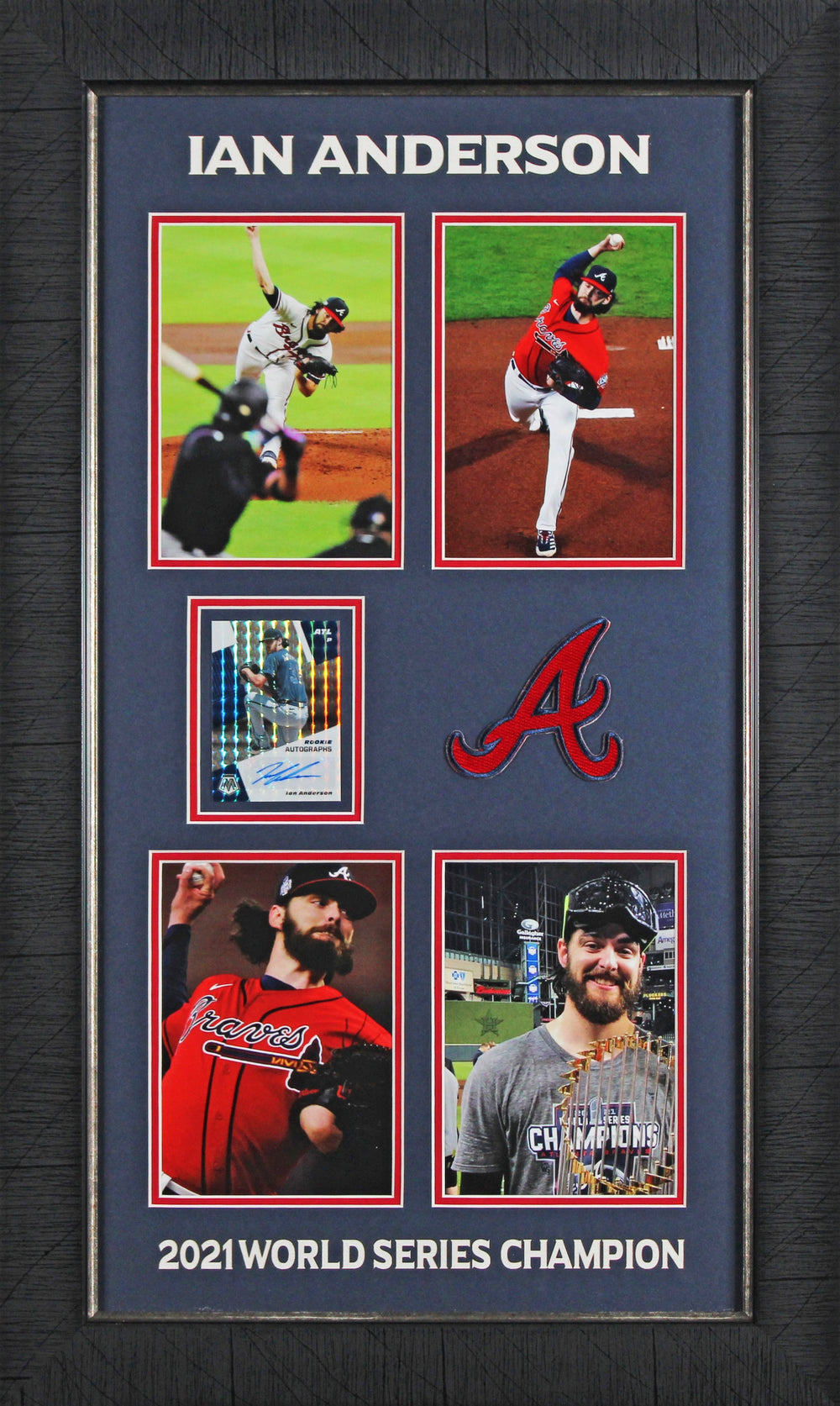 Braves Ian Anderson Signed 2021 Panini Mosaic Autos #64 RC Card Framed Display 2