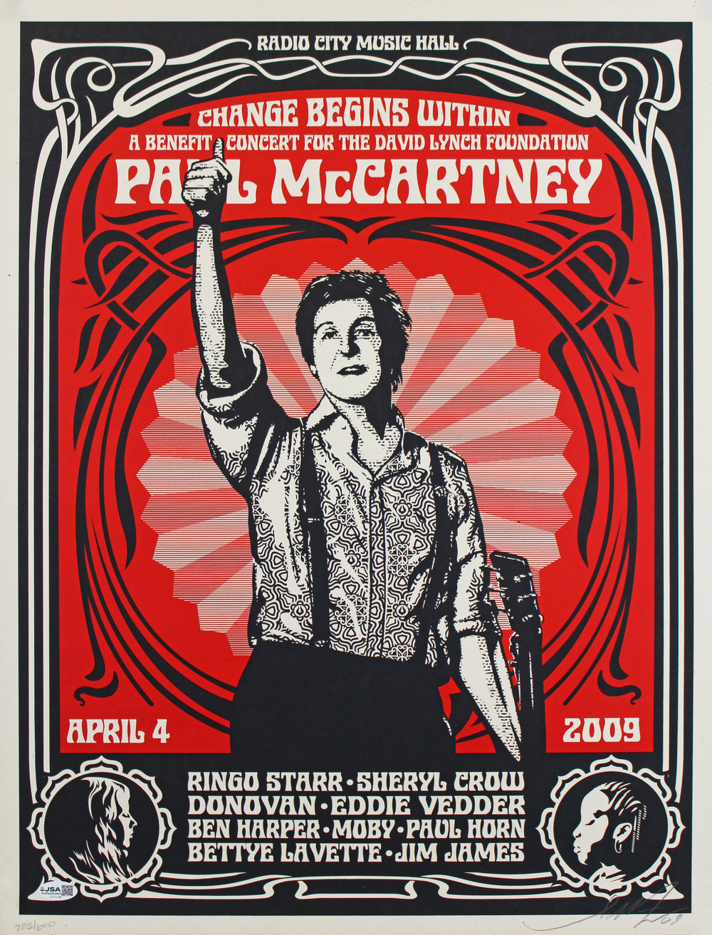 Shepard Fairey Signed Paul McCartney 19x24 Concert Poster Red LE #285/600 JSA