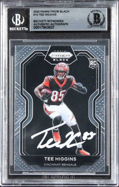 Bengals Tee Higgins Signed 2020 Panini Prizm Black #10 Rookie Card BAS Slabbed