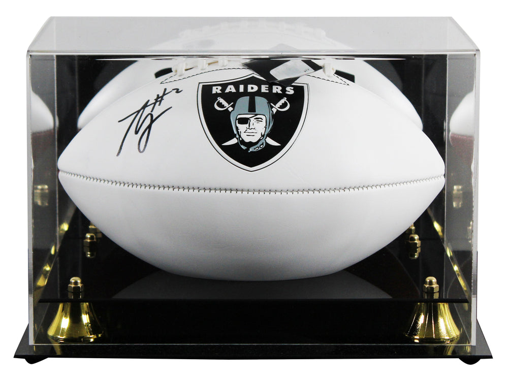 Raiders Ashton Jeanty Signed Franklin White Panel Logo Football W/ Case BAS Wit