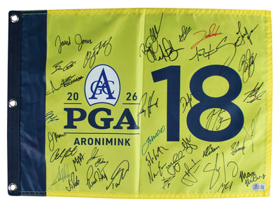 (39) Fleetwood, Clark, Thomas, Rahm +35 Signed 2026 PGA Championship Flag BAS