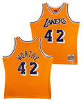 Lakers James Worthy "HOF 2003" Signed Yellow M&N HWC Swingman Jersey BAS Wit