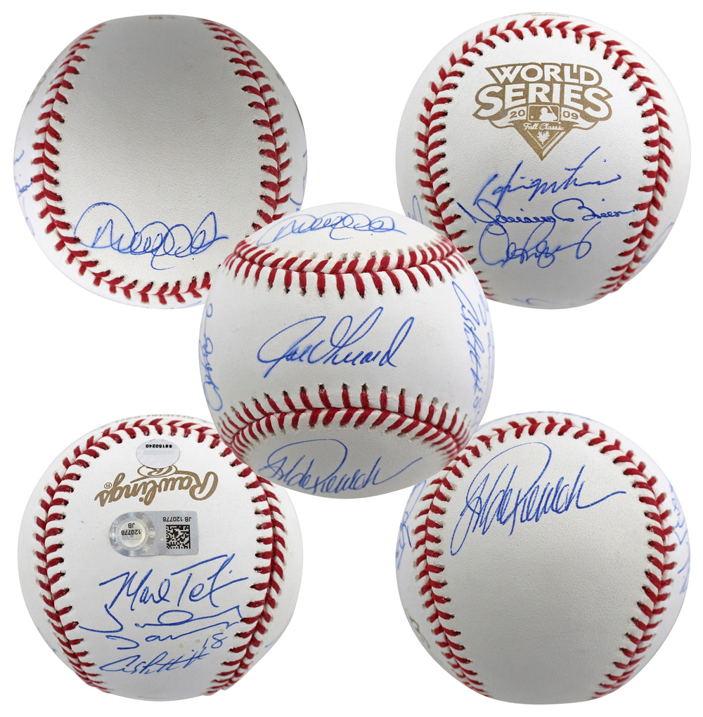 2009 Yankees (9) Jeter Rivera Posada Signed 2009 WS Logo Oml Baseball Steiner 1