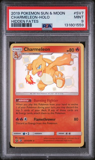 2019 POKEMON HIDDEN FATES CHARMELEON #SV7 PSA 9