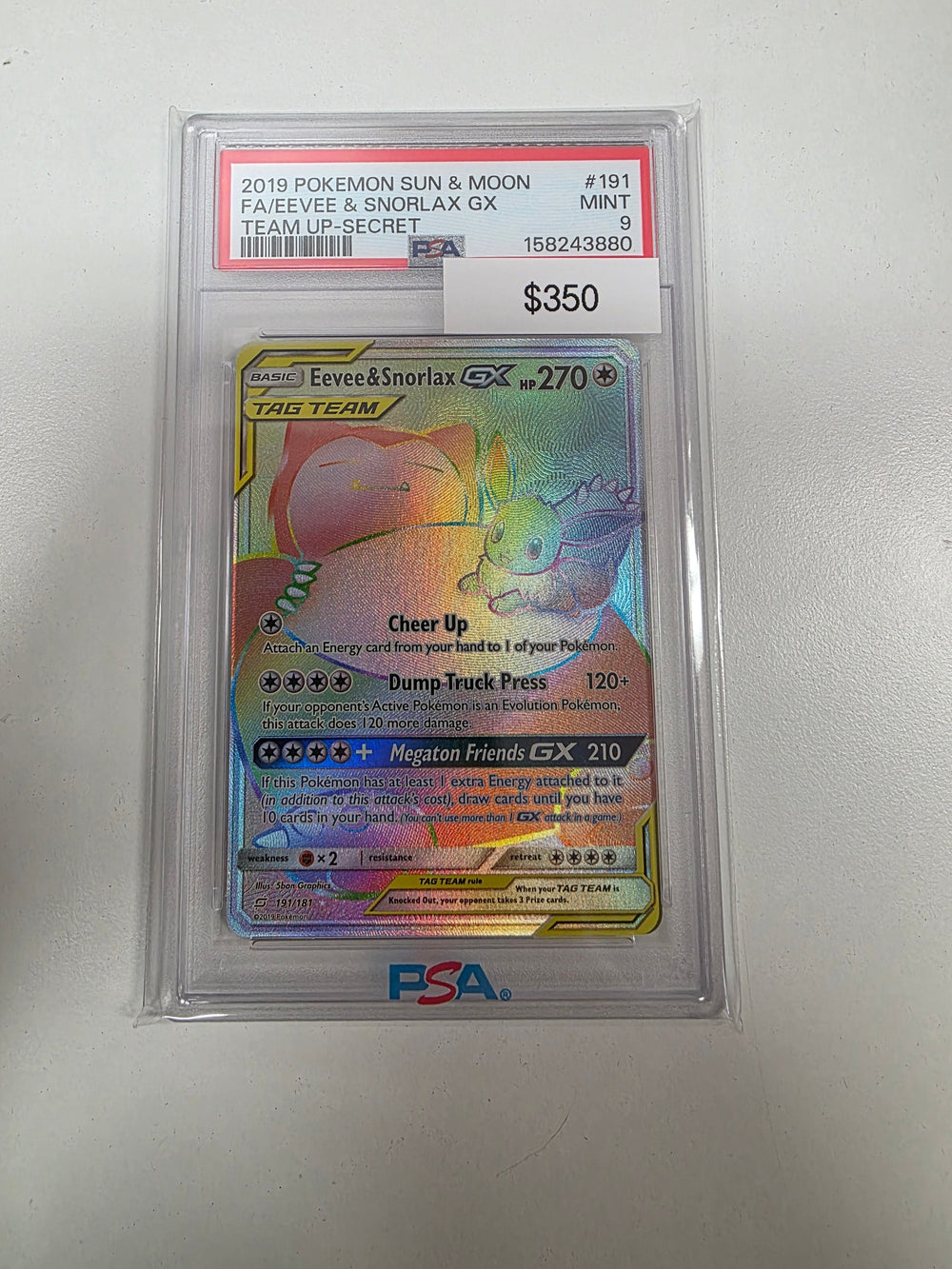 Pokemon Eevee & Snorlax GX 191/181 PSA 9