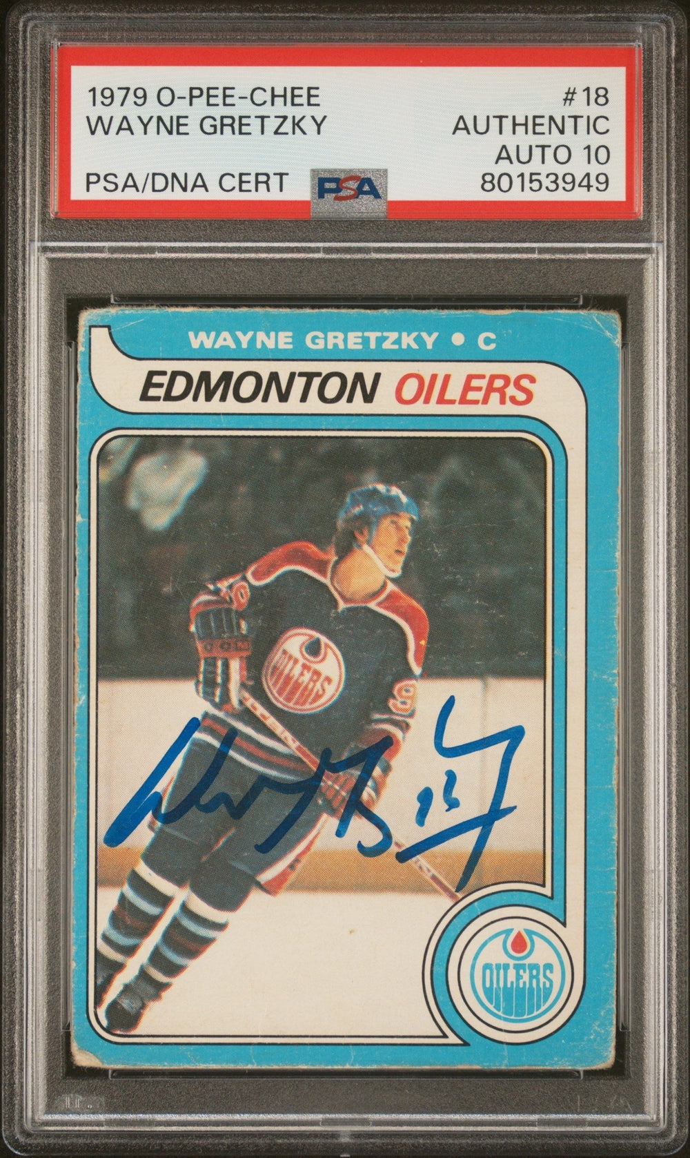 Oilers Wayne Gretzky Signed 1979 O-Pee-Chee #18 Rookie Card Auto 10! PSA Slab